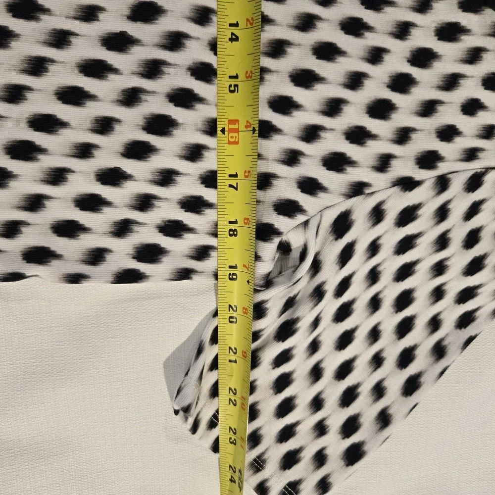 Rafaella Ladies Top White w/ Black Blurred Dots Embroidered Collar Side Slits XL